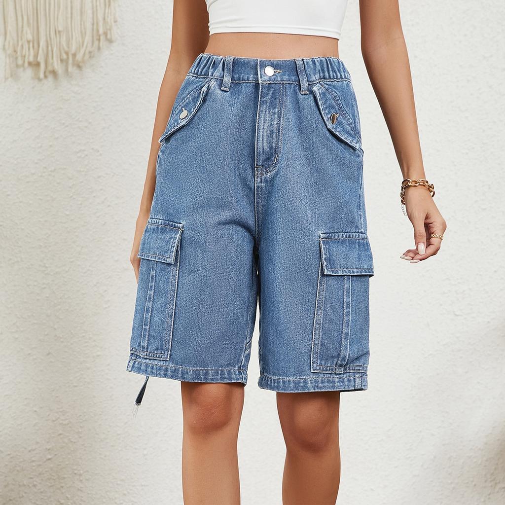Женские модные шорты для работы однотонные с карманами на пуговицах на резинке повседневные бриджи