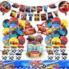 Cars Birthday Decorations Set, Includes Garland, Tablecloth, Aluminum Balloons, Happy Birthday Cake Topper, Happy Birthday Banner, and Ribbon