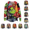 Women's Fashion Casual Long Sleeve Christmas Grinchmas Print Raglan Round Neck Sweatshirt Top