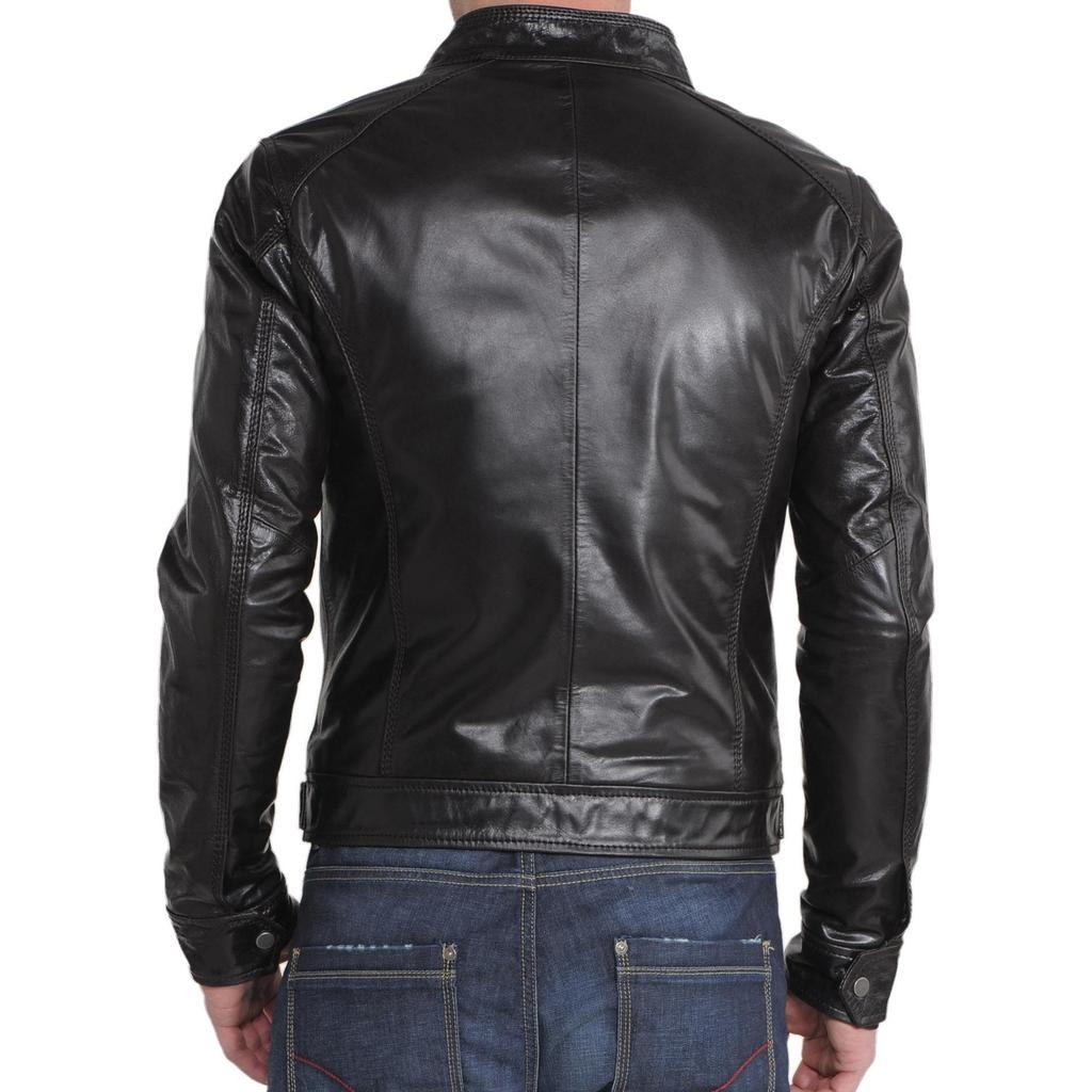 SKINOUTFIT Мужская куртка из натуральной кожи ягненка черного цвета, стильная байкерская куртка-бомбер MJ 28