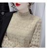 Женская кружевная рубашка на флисовой подкладке - Стильный топ с полувысоким воротником на осень/зиму 2025