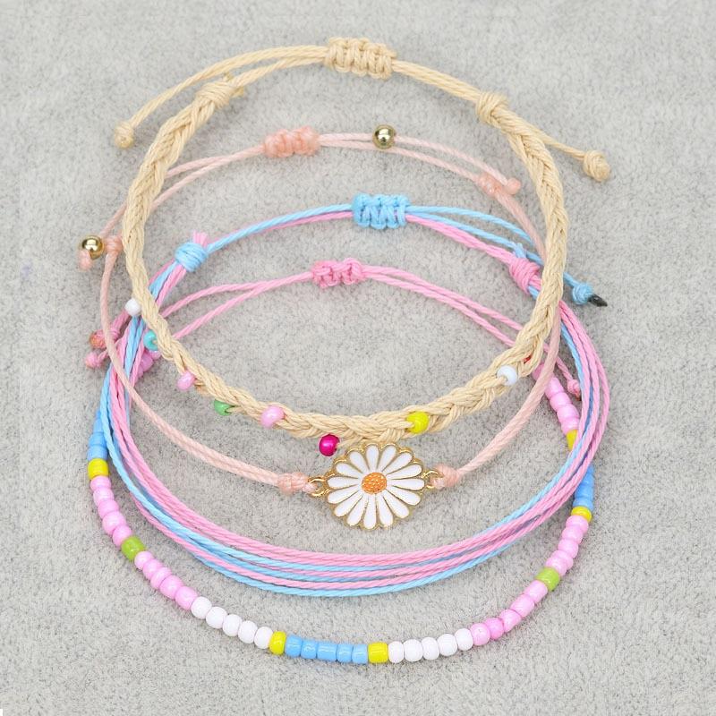 4 шт./набор простой плетеный браслет ручной работы вощеная нить счастливый плетеный узел веревки браслеты и браслеты для женщин мужчин дружба