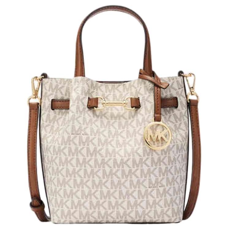 Michael Kors MK Carson Сумка-кроссбоди женская маленькая из искусственной кожи с металлическим логотипом, регулируемым съемным плечевым ремнем 35S5G2ZC5B-VANILLA