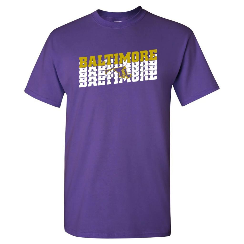 Baltimore Retro Repeat - Sports Team City Pride Tailgating T Shirt - Purple