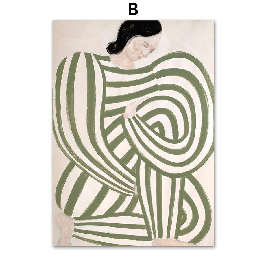 Абстрактная София Линд, полосатые пижамные постеры и принты, изогнутая ваза, настенная живопись на холсте, скандинавское украшение для гостиной, фреска