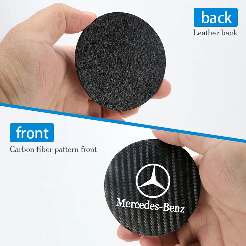 2Pcs Car Anti-noise Coaster Mat Carbon Leather Water Cup Pad For Mercedes Benz AMG W204 W205 W203 W211 W212 W213 W201 W210 W124 OR5