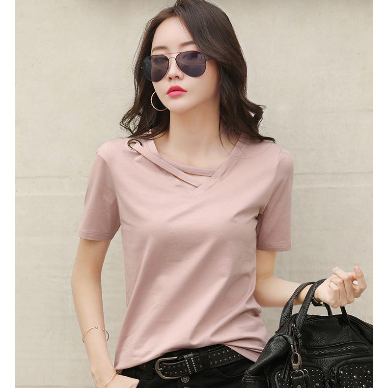 Летняя женская белая футболка с коротким рукавом, женская свободная корейская черная футболка с v-образным вырезом, повседневная женская футболка с сострадательным трендом
