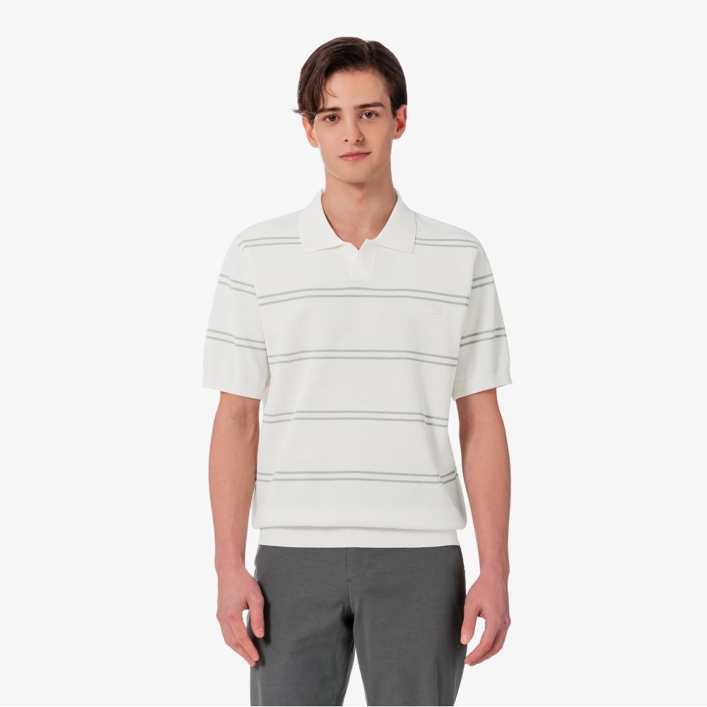 [Lacoste] Men's Open Collar Pin Stripe Short Sleeve Sweater Polo Shirt PH396E-56GXFJ