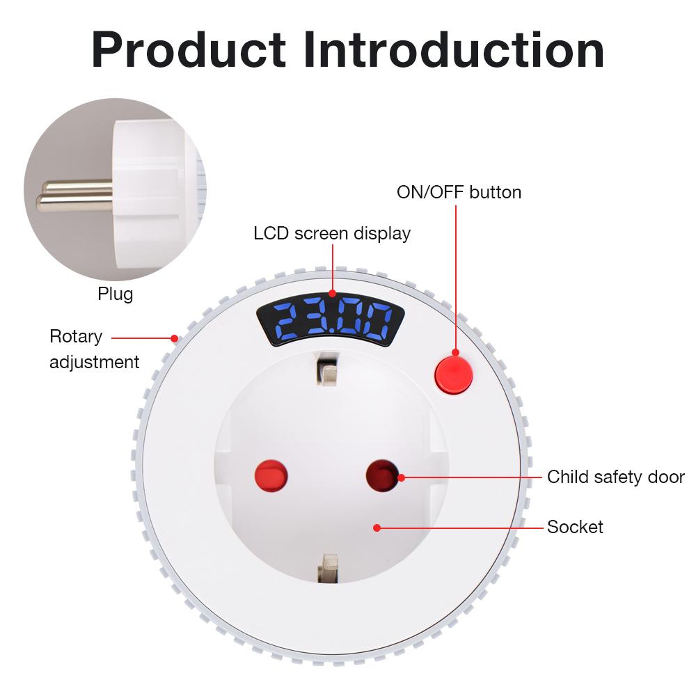 Tuya WiFi Smart Plug Digital Display Countdown Timer Socket Rotary Timing Control Switch Outlet 15mins-24h 1m-23h59min EU Plug