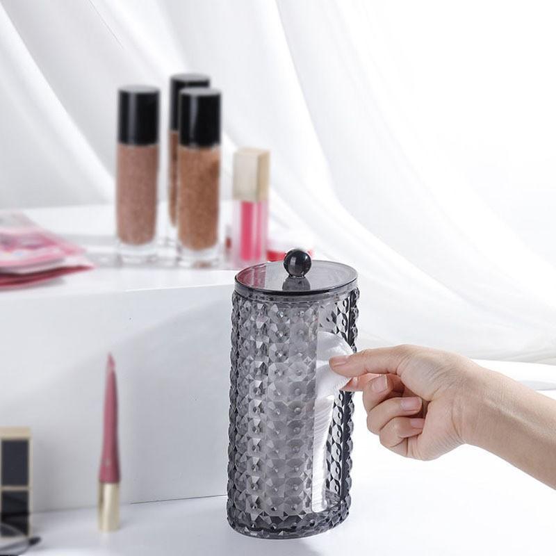 Black Acrylic Makeup Cotton Pad Organizer Box With Lid Desktop Storage Swabs Skincare Essentials