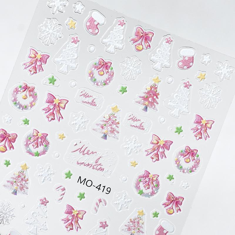 Рождественские 5D-наклейки для дизайна ногтей в виде снеговика и снежинок, мультяшный Санта-Клаус, рождественские наклейки для маникюра своими руками