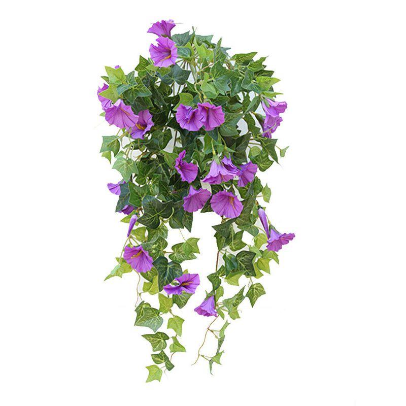 Hanging Artificial Basket Silk Morning Glory Flower Vine Home Wall Decor