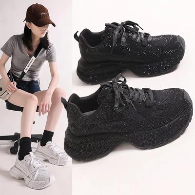 Модные женские туфли с высоким уровнем внешнего вида, толстой подошвой, полностью украшенные бриллиантами, модные, очень удобные, нескользящие, дышащие, спортивные, износостойкие