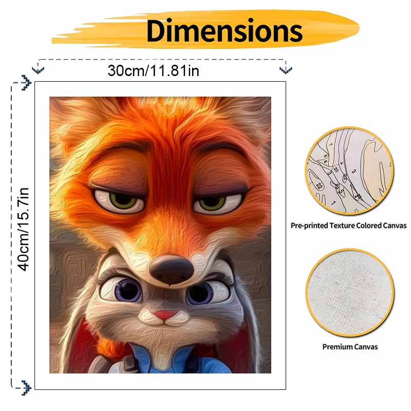Disney animation digital oil painting Nick Judy diy handpainted coloring painting home decoration, zootopia fox rabbit art wall decor