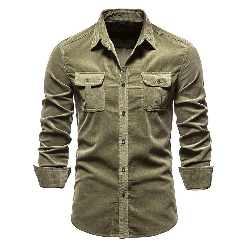 Men's Autumn and Winter Cotton Basic Corduroy Business Slim Fitting Casual Shirt Long Sleeved Jacket