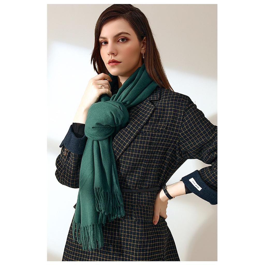 Осень-зима 2021, новый однотонный шарф из искусственного кашемира средней длины, теплый милый модный шарф с кисточками