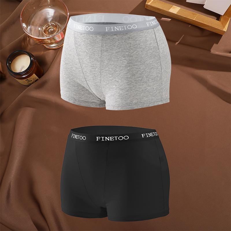 FINETOO 2Pcs/Set Low Waist Women's Underwear Cotton Boxer Plus Size Short Pants For Lady Sexy High Stretch Underwear S-XXL Brief