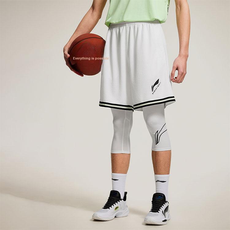 Шорты мужские спортивные прямые Li Ning CBA Series Professional Basketball Striped Logo со средней талией, белые AAPU031-8