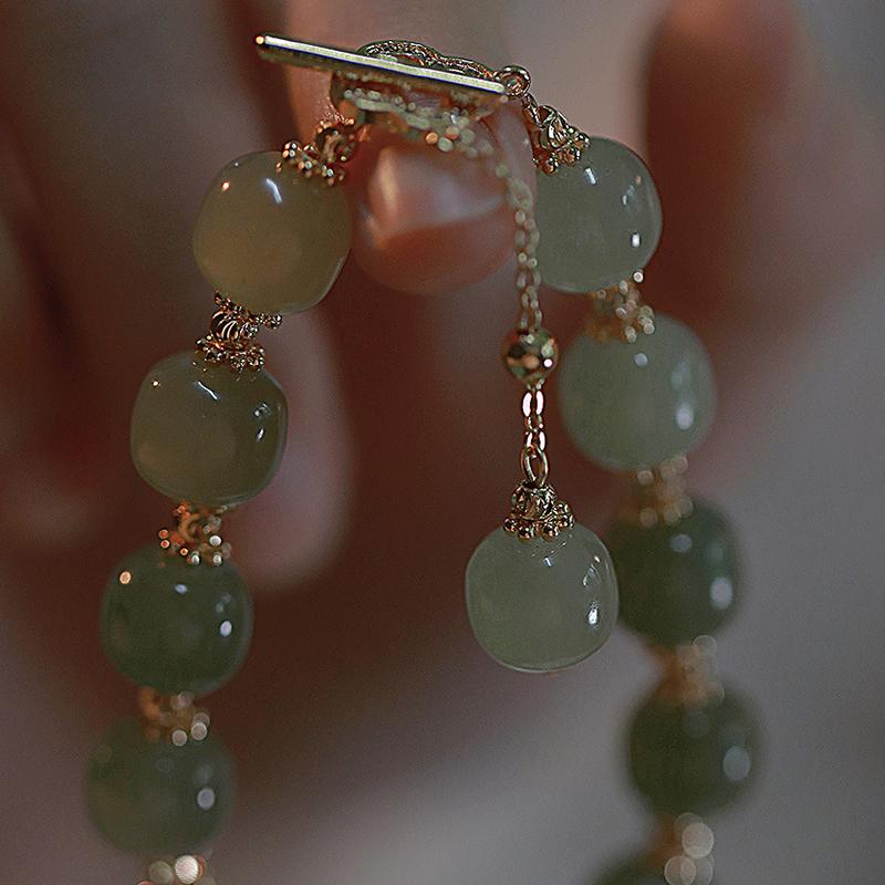 Модный изысканный браслет из бисера зеленого имитации нефрита для женщин, элегантная сладкая цепочка на запястье, стиль суда, банкет, повседневные ювелирные изделия