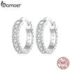 BAMOER 925 Sterling Silver Luxury Zircon Ear Buckles Simple Round Hoop Earrings for Women Party Fine Jewelry Gift