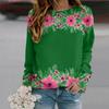 Fall Autumn Women'S Fashion O Neck Long Sleeve T-Shirt Loose Clothes Green Blooming Flowers Print T Shirt For Girls Street