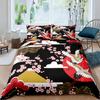 Crane Duvet Cover Set Queen Size Japanese-Style Bedding Set Cherry Blossoms Pattern Women Girls Japanese Traditional Quilt Cover