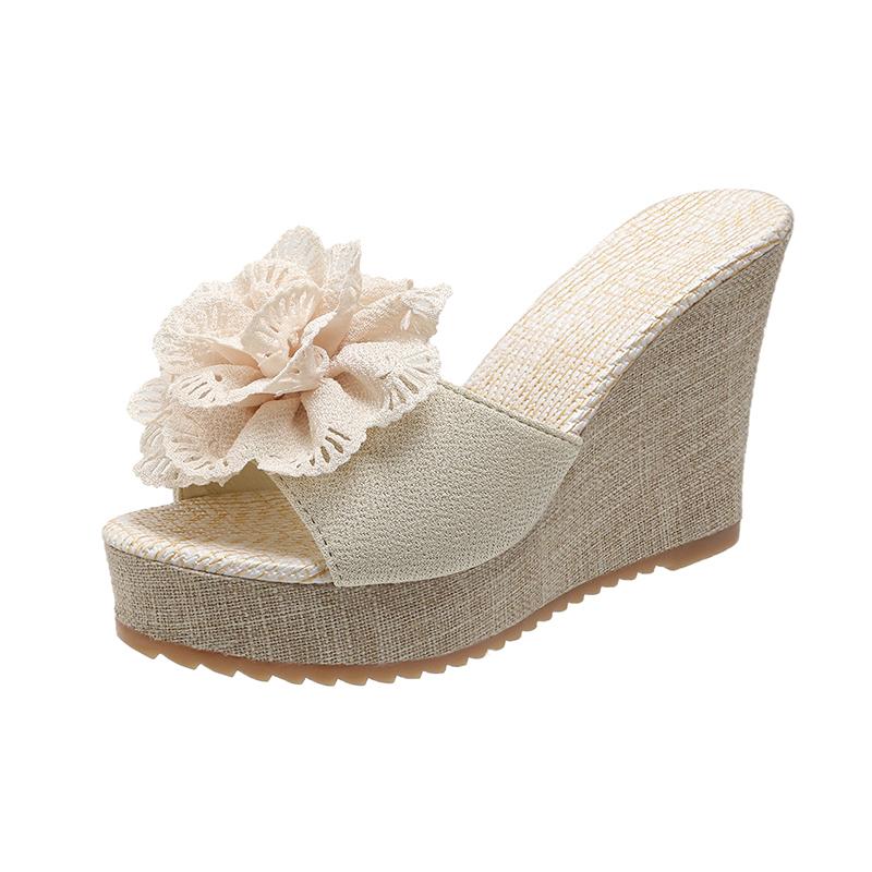 Fashion Elegant Flower Mesh Thick Sole Slope Heel Casual Sandals 2024 Comfortable and Sexy Women's High Heels New Versatile Trendy Shoes