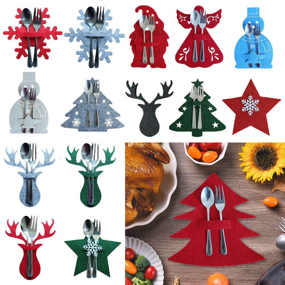 Snowflake Xmas Tree Tableware Organizer Table Decorations Christmas Knife Fork Holder Cutlery Bag