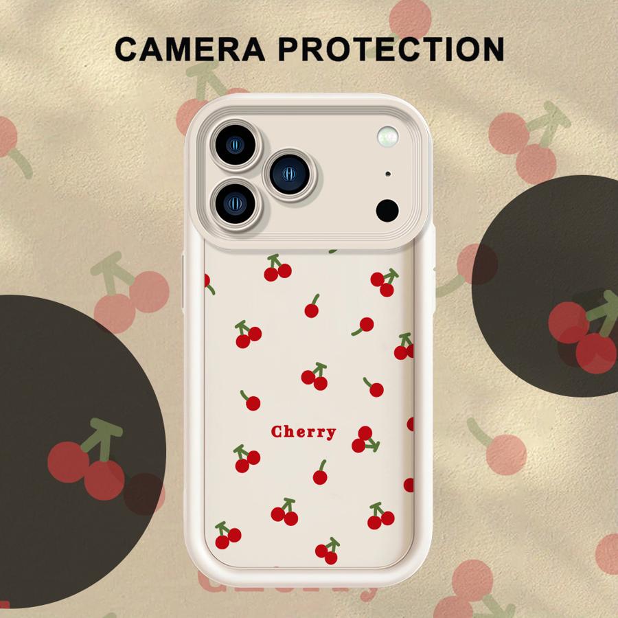 Чехол для iPhone 17 Pro Max Air 13 16 15 Plus 17e 11 14 12 Pro Чехол для телефона Милый Мультяшный Узор с Вишнями и Личи
