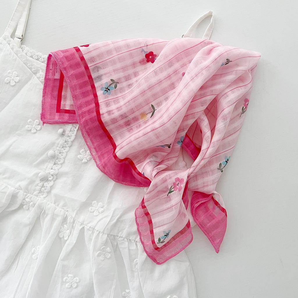 Retro Countryside Small Square Scarf French Artistic Cotton And Linen Scarf Women'S Spring And Autumn Summer Sun Shading And Sun Protection Headscarf