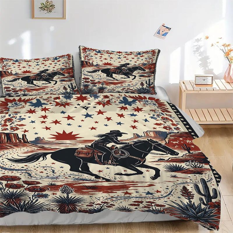 Western Horseman Art Print 3Pcs Bedding Setduvet Cover With 2 Bedropillowcase Home Birthday Gift