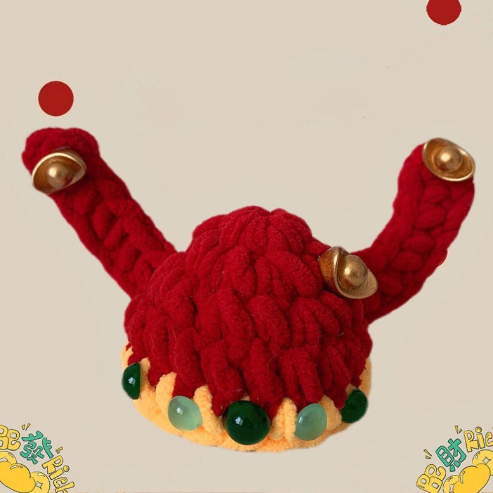 Китайский стиль Голова Кошки Удачи Головной убор Ручная вязка Теплый Берет для питомца Благословение Традиционная вязаная шапка для питомца Для маленьких собак кошек