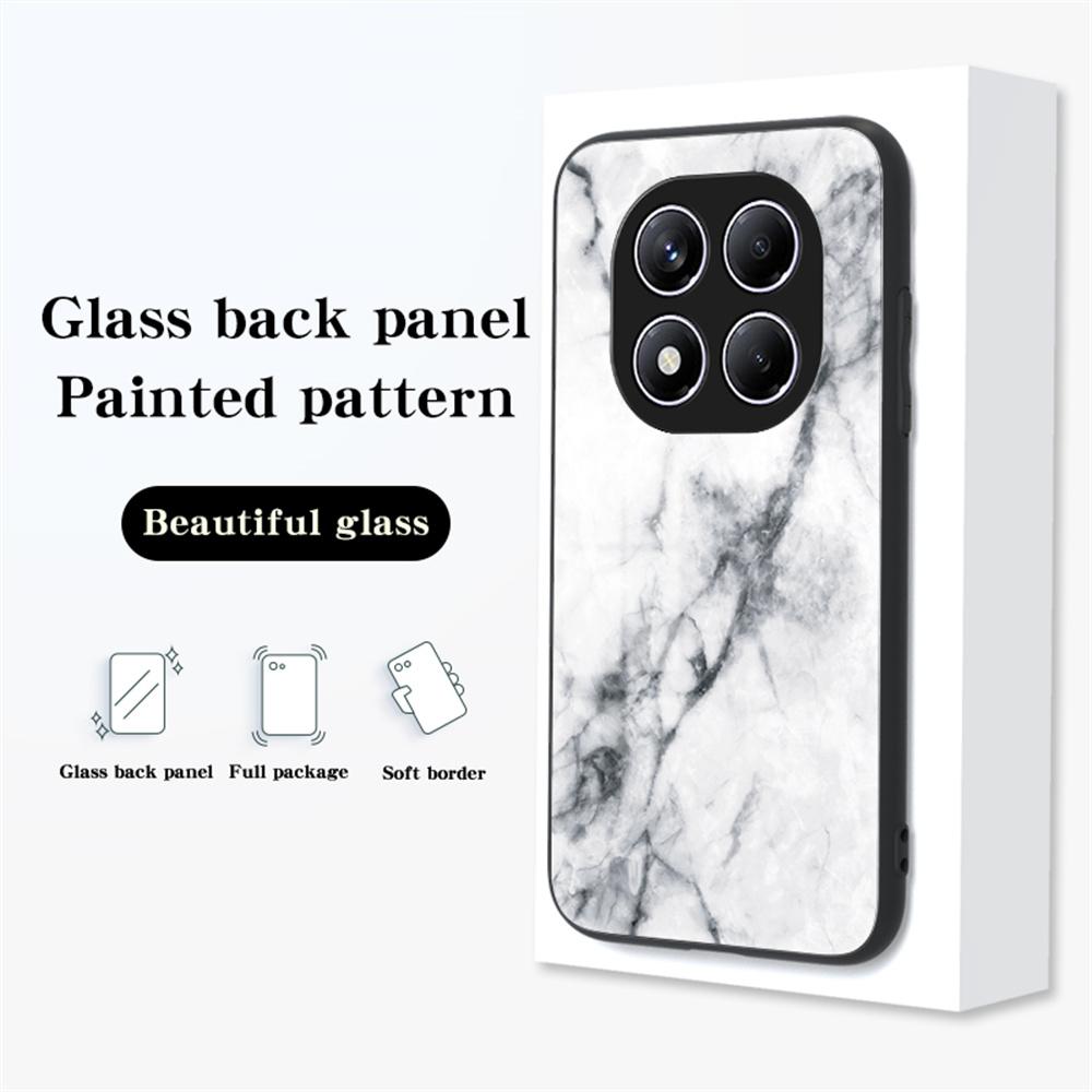 For Xiaomi Redmi Note 14 Pro 4G Case Marble Pattern Tempered Glass+PC+TPU Protective Phone Cover