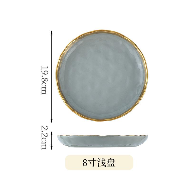 1pcs Nordic White Gray Dishes Plate Bowl Light Luxury Ceramic Gold Edge Tableware Porcelain Rice Bowl Disc Kitchen Supplies
