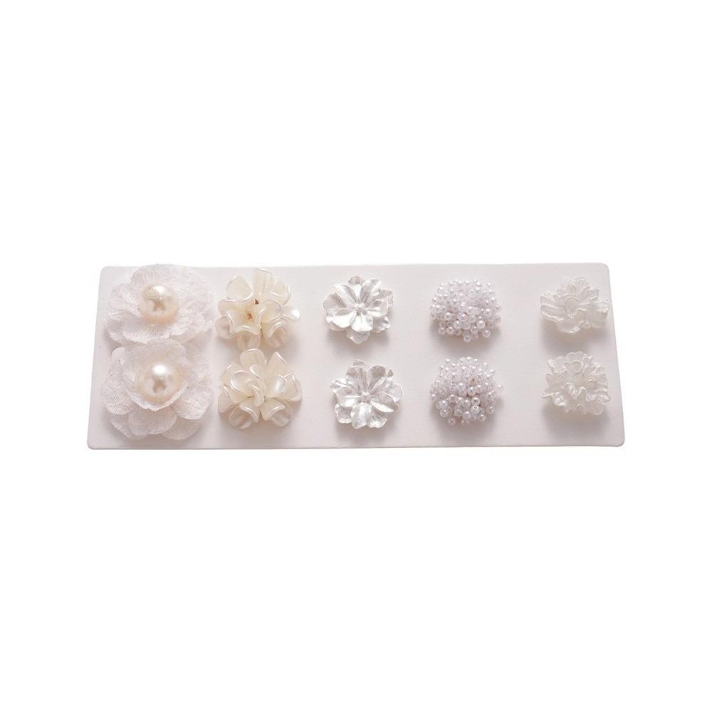 10pcs/Set Exquisite Flower Stud Earrings White Imitation Pearl Stud Party