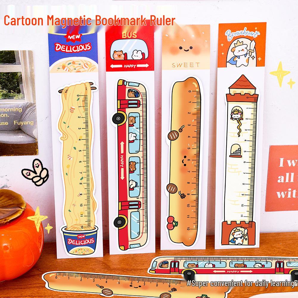 Charming Irregular Shape Magnetic Bookmark Ruler - Creative, Bendable Cartoon Design for Students