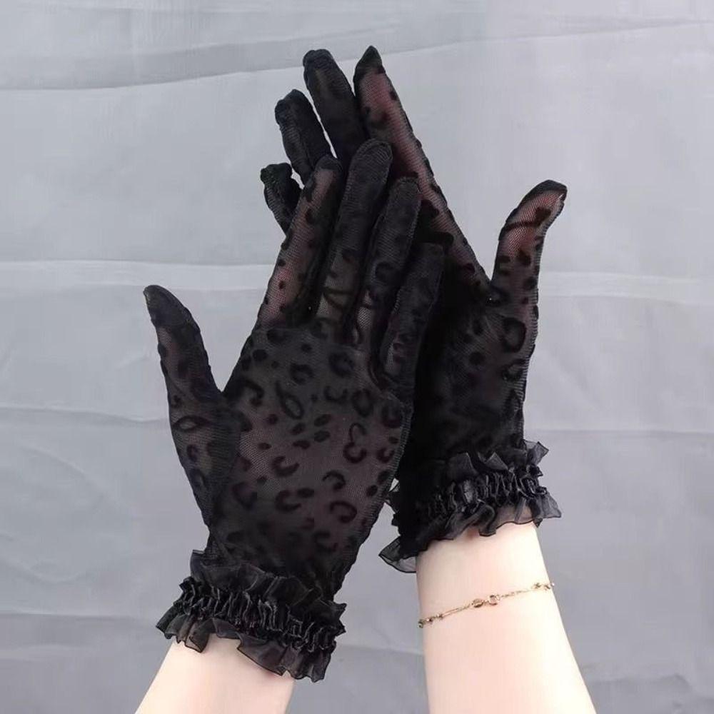 Breathable Women's Summer Gloves Leopard Print Party Gloves Lace Gloves Spring Summer Outdoor