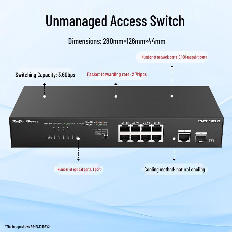 Ruijie RG-ES109DS V2 8-Port Fast Ethernet Switch (CN version)