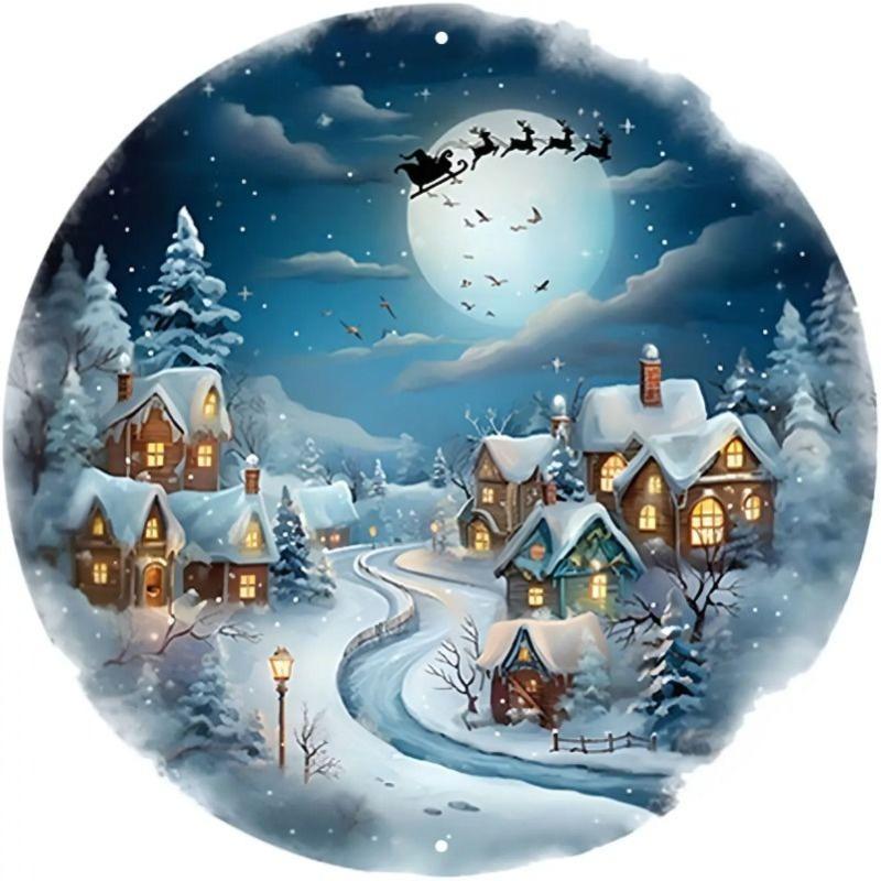 Witch Broom Halloween Sign, Round Aluminum Wall Plaque 20x20cm