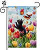 Spring Summer Black Cat Tulip Garden Ag 12x18 Inch Double Sided, Welcome Yard Decor, Farmhouse Outdoor Ag for Lawn Patio AAS