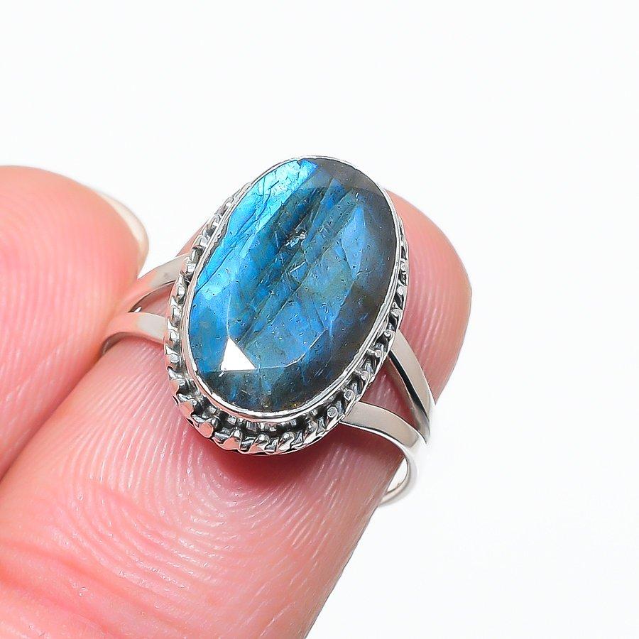 Ювелирное кольцо из чистого серебра 925 пробы с натуральным лабрадоритом, размер 7 Y9i22