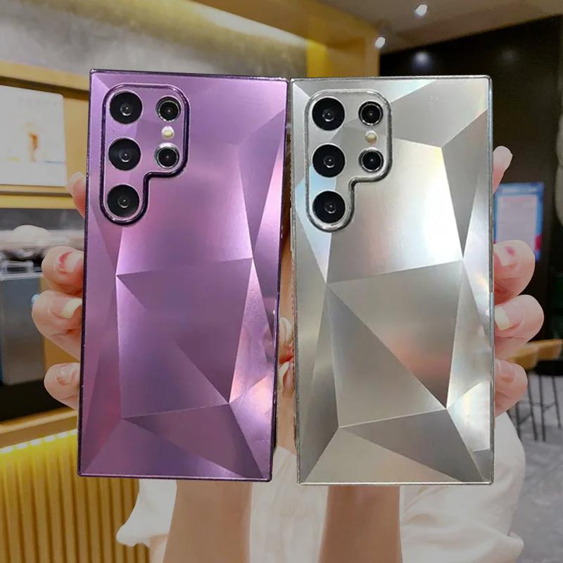 Чехол с лазерным блестящим ромбовидным узором для Samsung Galaxy A54 A34 A24 A14 A73 A53 S22 S23 S24 Ultra Plus iPhone 15 14 13 Pro Max Жесткий мягкий чехол