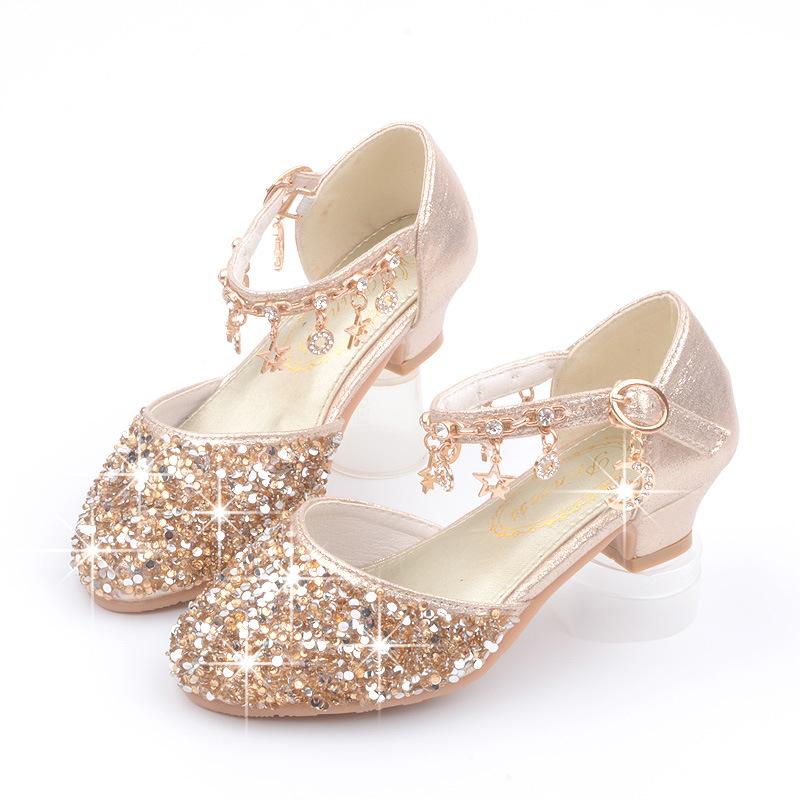 Girls' High-heeled Shoes Sequin Princess Shoes Students' Performance Shoes Baotou Sandals
