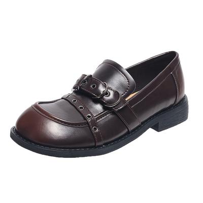 Женские туфли с круглым носком на массивном каблуке в ретро-стиле, колледж, британские кожаные туфли, легко надевать, плоская обувь, взрослая женская обувь, лоферы