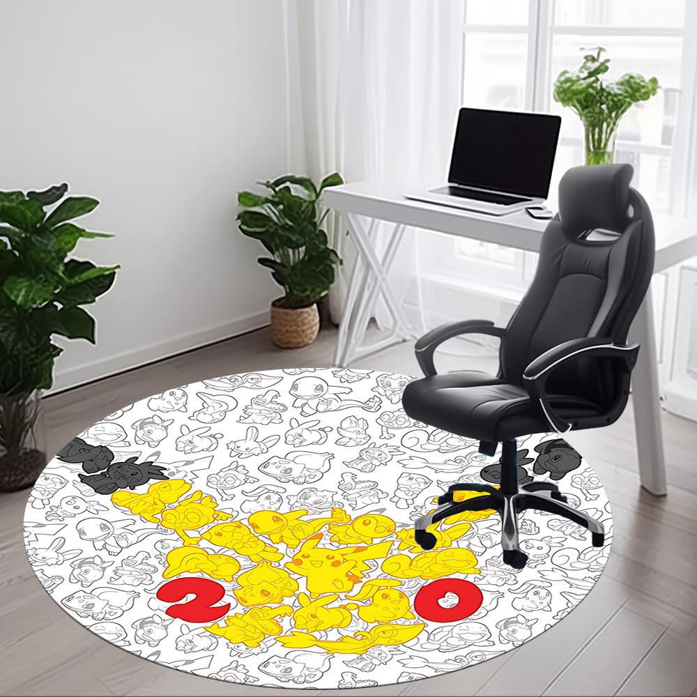 1 шт. Круглый коврик для офиса Pokemon Pikachu, Коврик для помещений, Подходит для офиса, Под офисные стулья, Спальни, Гостиной, Декор для дома, Декор комнаты