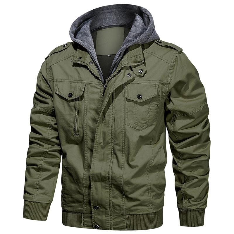 Men's Cotton Military Jacket Casual  Work Army Field Flight Pilot Bomber Jacket with Detachable Hood USA Size