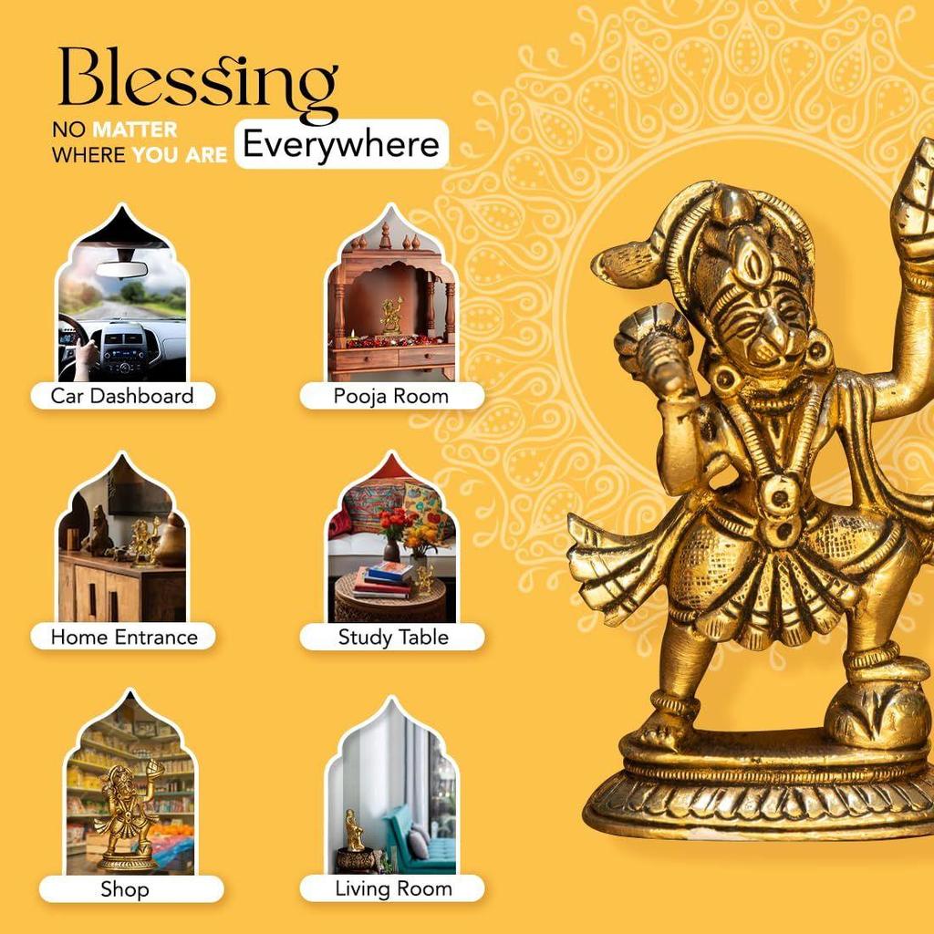 100% Чистая латунь Мурти Ханумана Джи для домашней пуджи | Идол Господа Ханумана для стола, автомобиля и домашнего декора