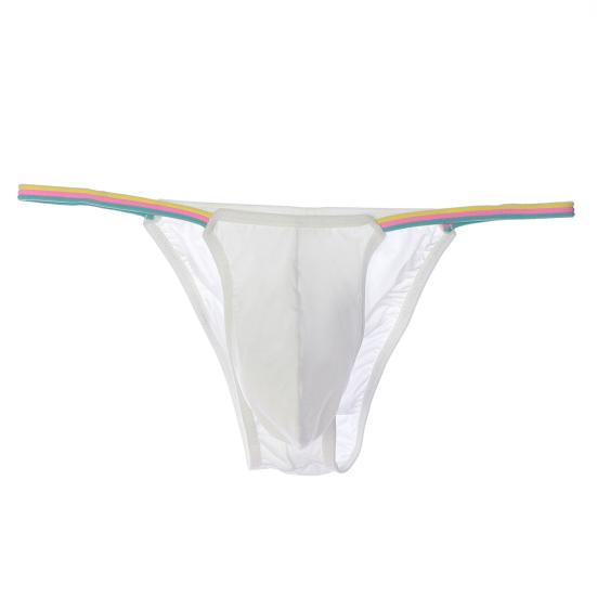 Men Thong Colorful Waistband Stretch Ice Silk Solid Color Sexy U Convex Briefs