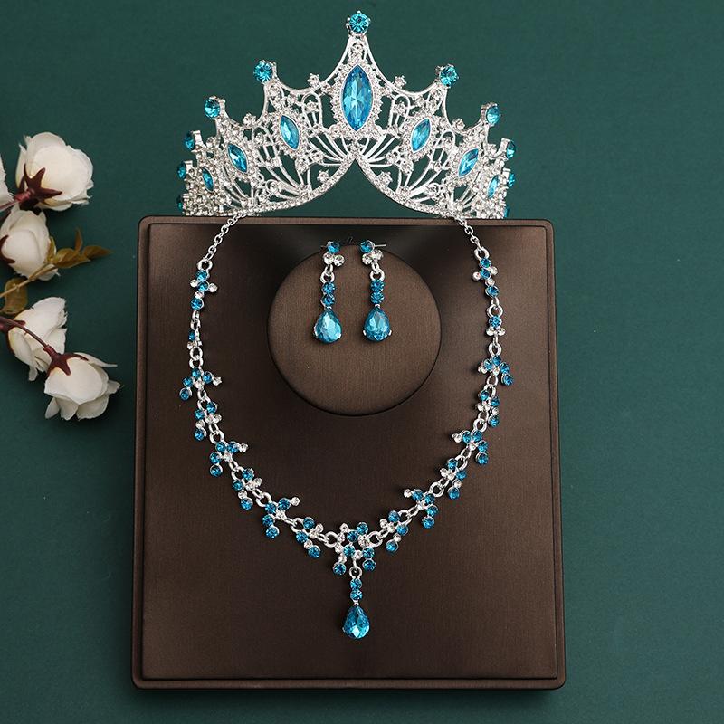 Элегантная розовая хрустальная тиара, корона для женщин, свадебная вечеринка, Корона, ожерелье, серьги, комплекты ювелирных изделий, аксессуары для платья и волос