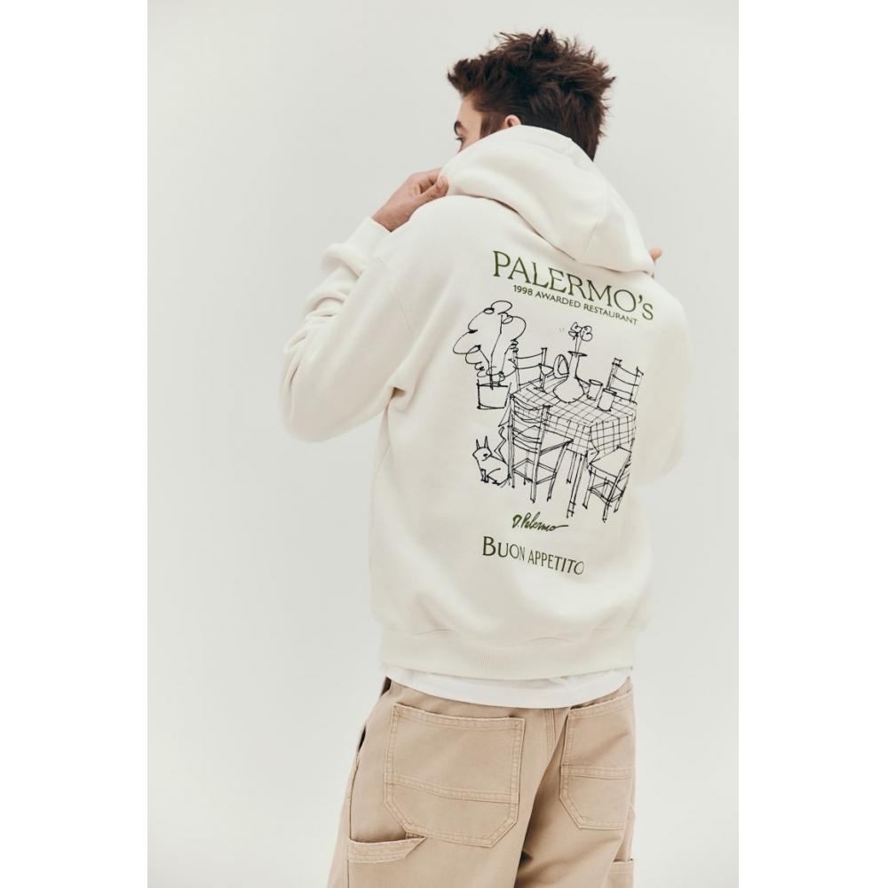 Толстовка с капюшоном свободного кроя с принтом HM белого цвета, бледнее Mo S